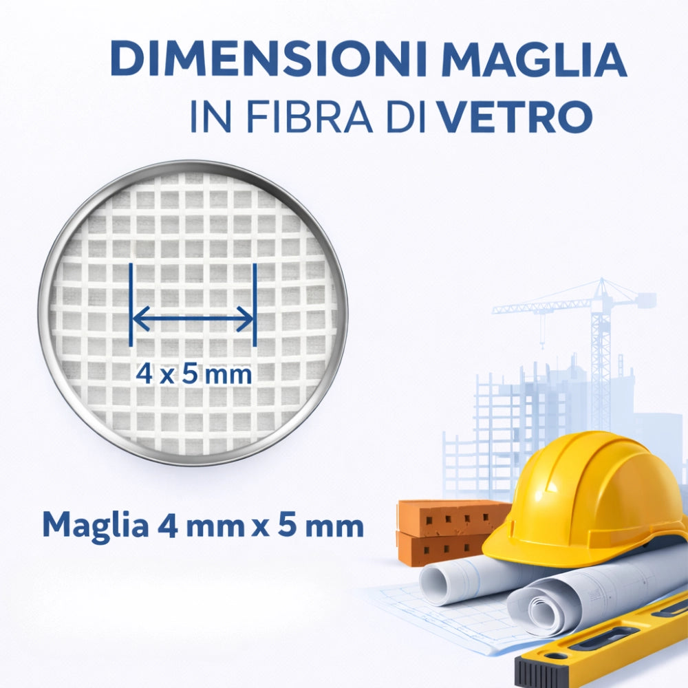 Kit 2 rotoli 1x50 m rete in fibra di vetro per intonaco 150 gr copertura 100 mq