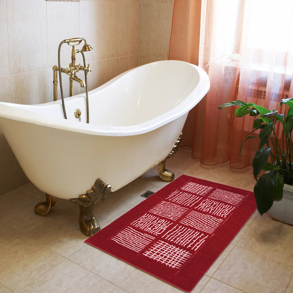 Tappeto Scendiletto Camera Bagno 55x110 cm Shaggy Puro Cotone Assorbente Antiscivolo Bordeaux