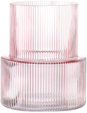 Vaso di vetro rosa, vaso con superficie ondulata per fiori, vaso per tulipani, vasi moderni per soggiorno, tavolo da pranzo, ingresso, camino, mensola, matrimonio, ufficio, 19 cm