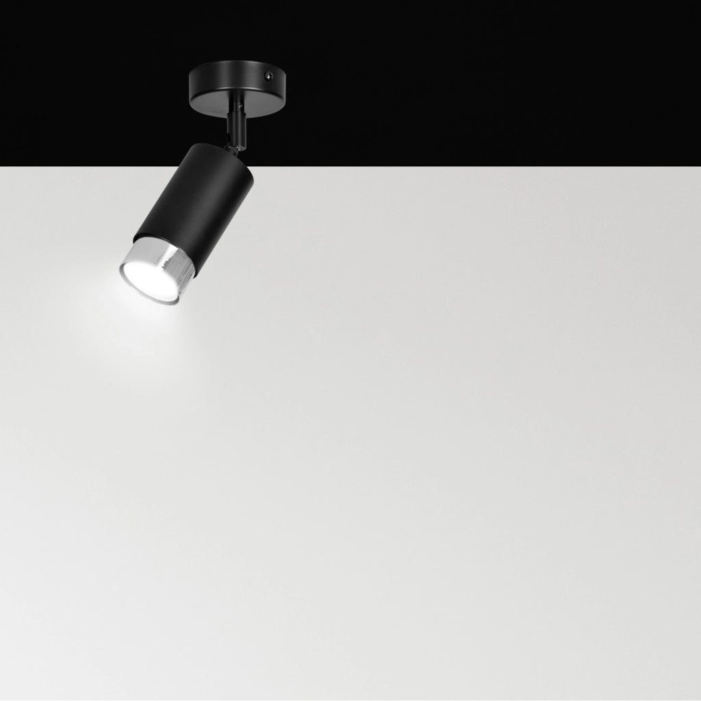 Faretto Orientabile 1 Luce Ragnar A Cilindro In Acciaio Nero E Cromo