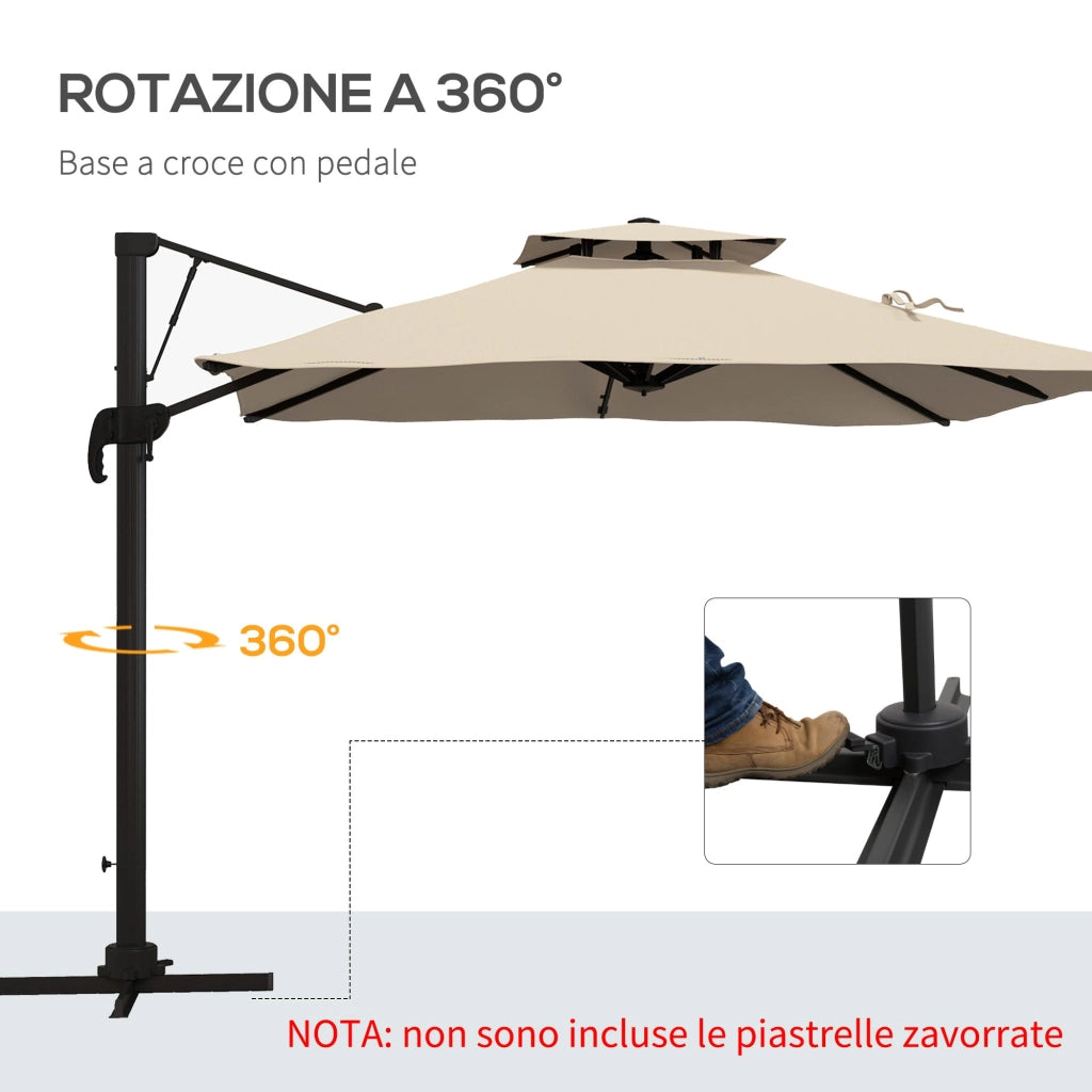 Ombrellone da Giardino Decentrato 3x3 m in Alluminio e Poliestere Cachi