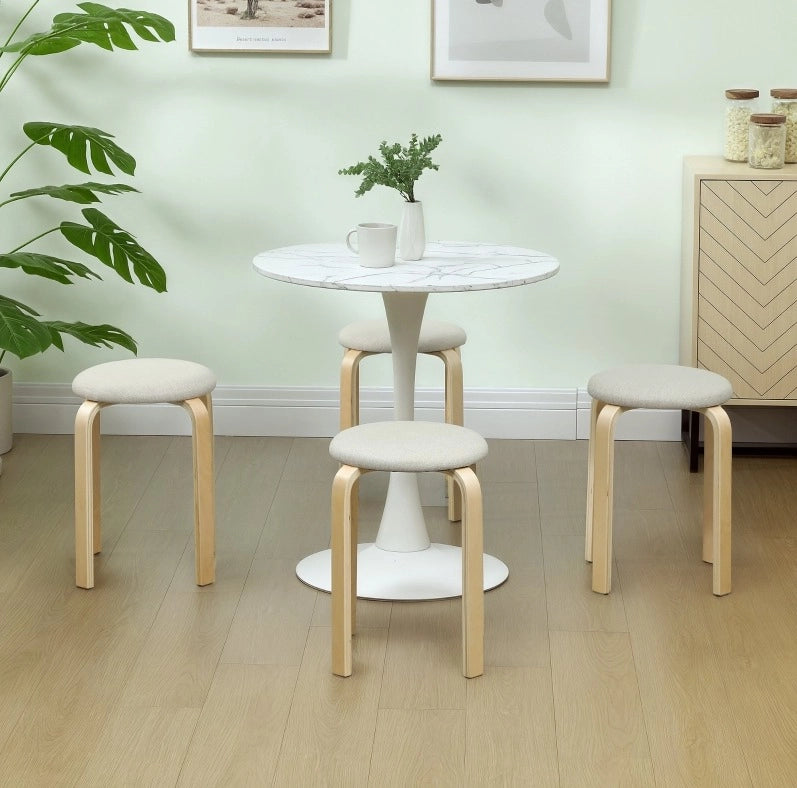 Set di 4 sgabelli impilabili in legno color crema