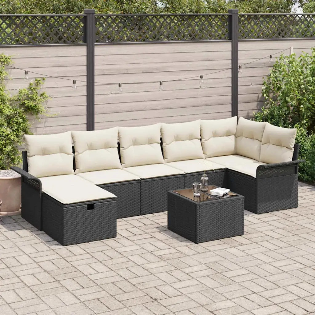 Set Divano da Giardino 8 pcs Nero e Crema polyrattan