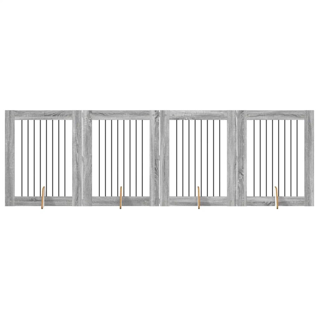 Cancello per cani pieghevole con supporti 4 pz Sonoma grigio 892046