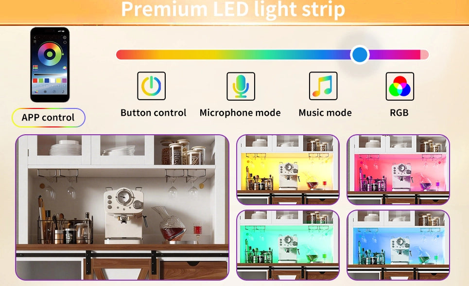 Credenza alta 104x40x180 cm bianca in MDF， metallo e vetro con LED