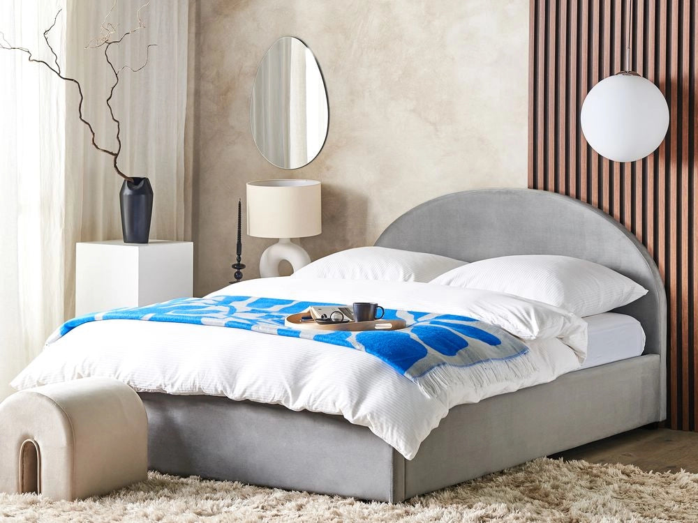 Letto contenitore matrimoniale imbottito velluto grigio retrò minimalista 180 x 200