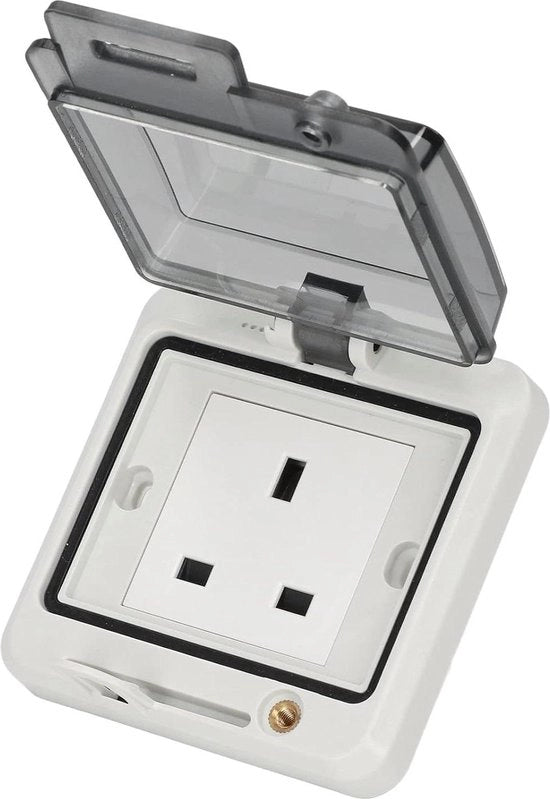 Stopcontatto impermeabile 250V 13A UK standard - Bocchetta esterna con coperchio.