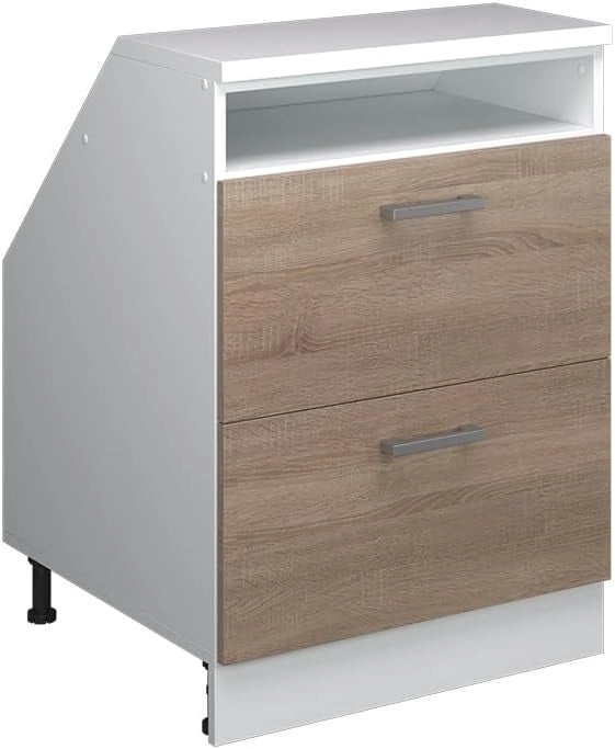 Mobile sottotetto Rion, Sonoma, 60 x 81.6 cm con 2 cassetti, carcassa 60 cm profondità, adatto per il salvaspazio sotto tetti spioventi