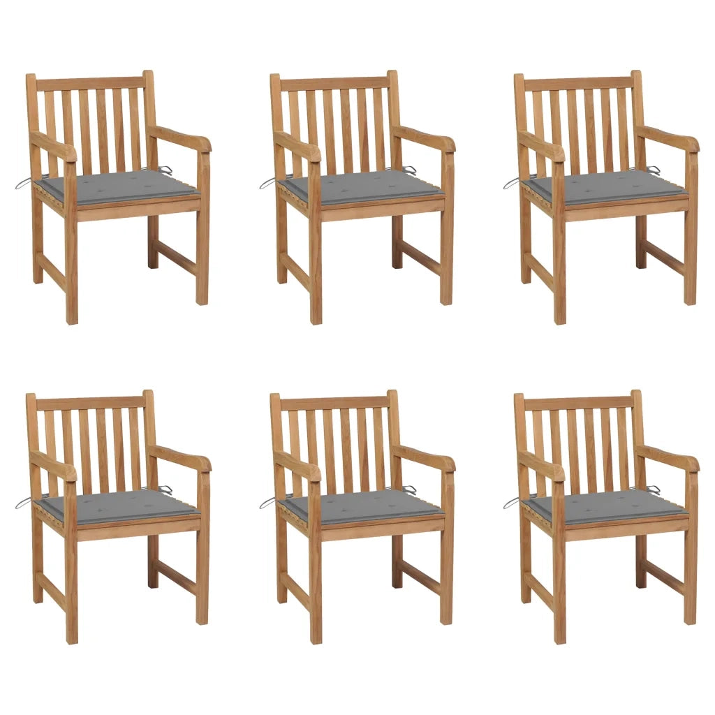 Sedie da Giardino 6 pz con Cuscini Grigi in Massello di Teak cod mxl 17489