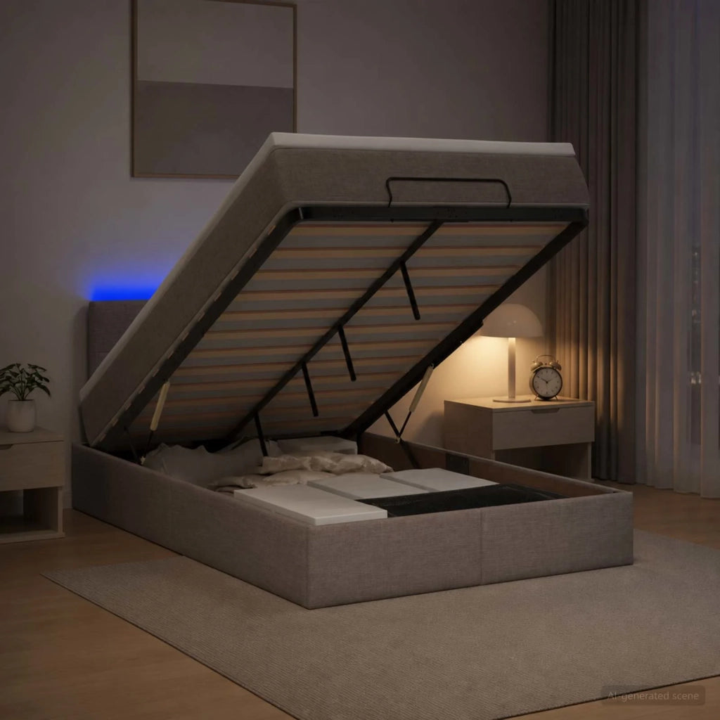 Letto Ottomano con Materasso e LED Tortora 120 x 200 cm Tessuto 3456902