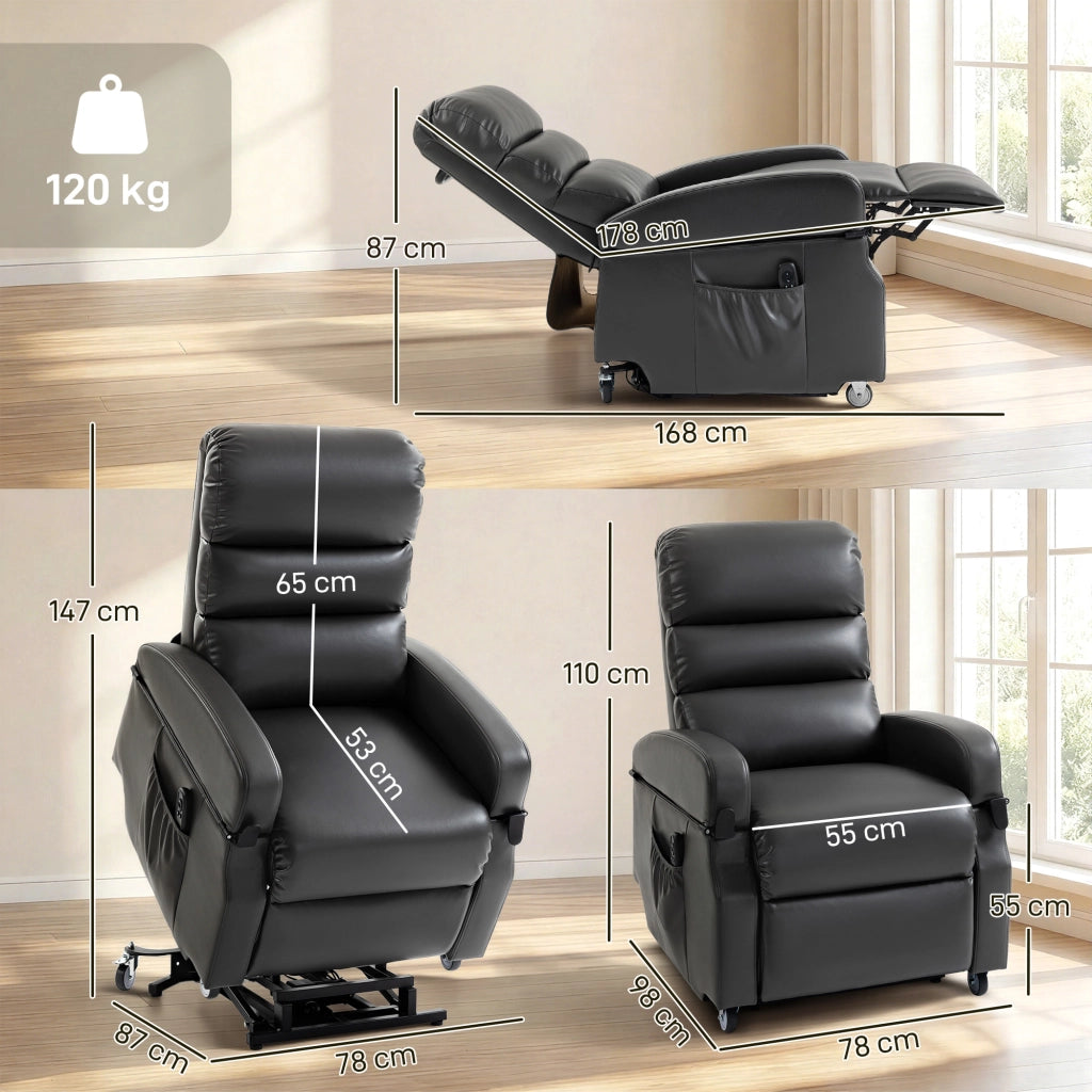 Poltrona Relax Elettrica Alzapersona ¨C Xylo ¨C Reclinabile con Massaggio e Poggiapiedi, Grigio Scuro
