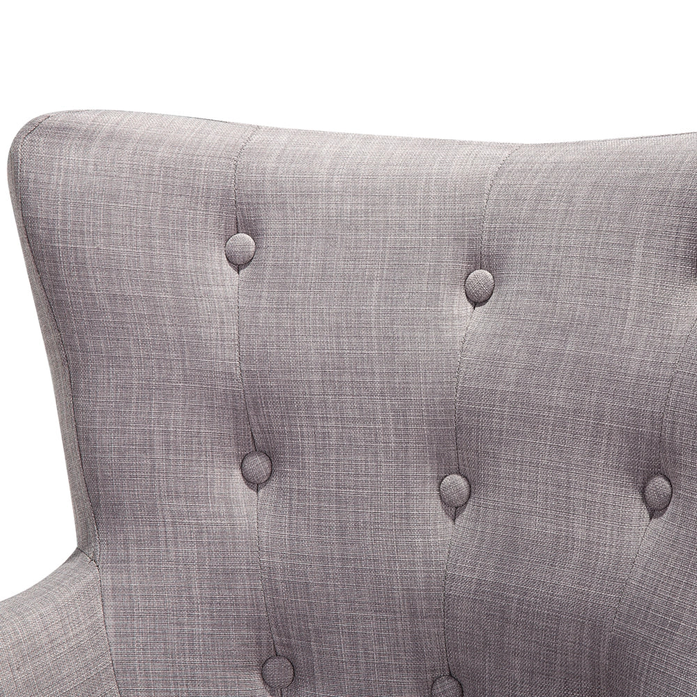 Poltrona Rivestimento In Tessuto Grigio Con Bottoni Gambe In Legno Stile Retrò