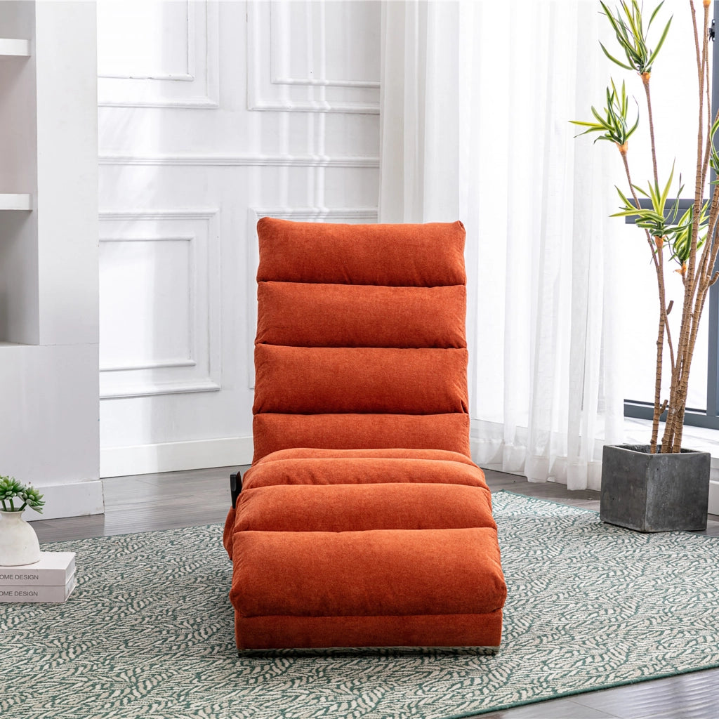 Chaise Longue Massaggiante Fissa 140° con Vibrazione Delicata e Tasca Laterale; Supporto Totale in Lino Arancione