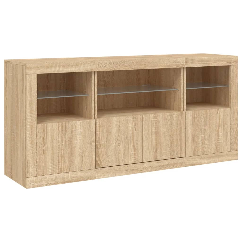 Buffet credenza cassettiera armadio mobile contenitore organizer per cucina soggiorno salotto con luci LED Sonoma 142,5 x 37 x 67 cm marrone 02_0029939