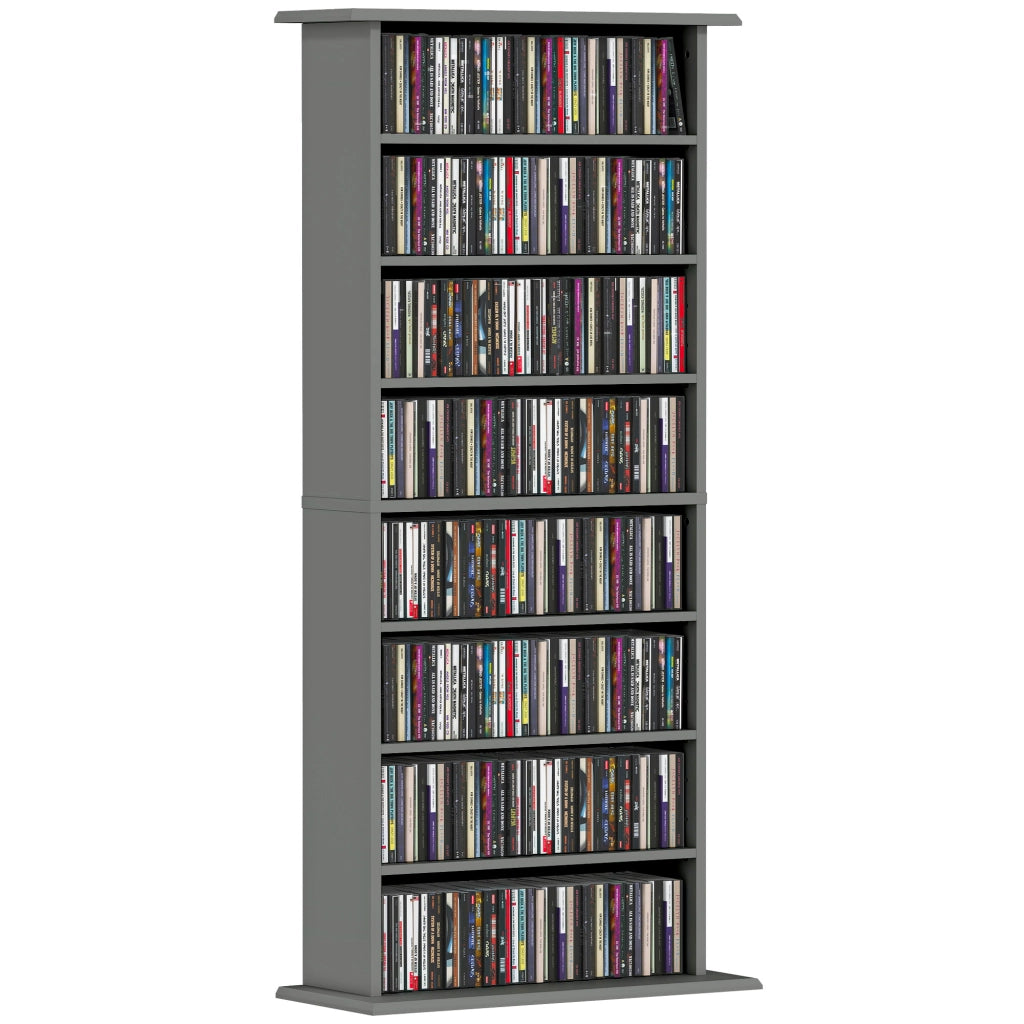 Cassettiera per CD e DVD con 8 compartimenti e 6 ripiani regolabili ¨C zephmum ¨C grigio