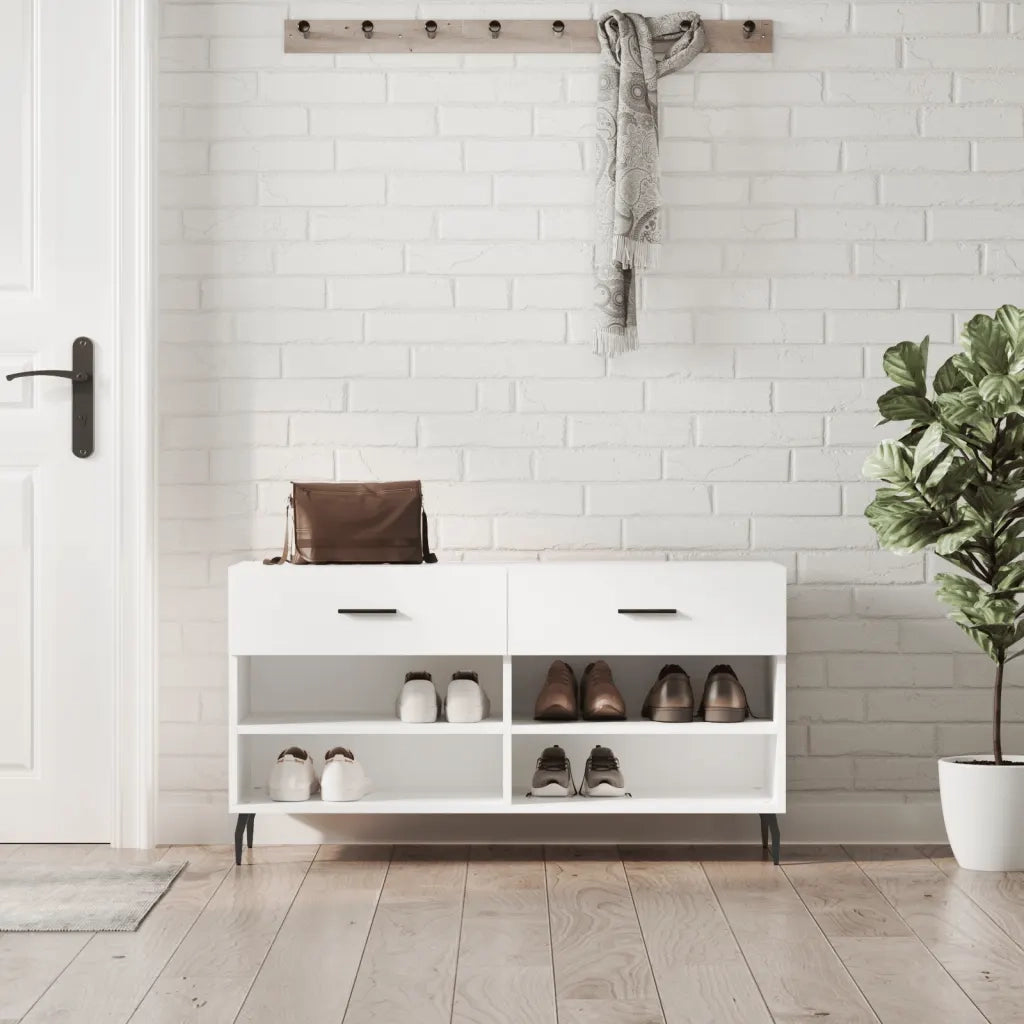 Panca Porta Scarpe-Sgabello-Panca Scarpiera Bianca 102x35x55 cm in Legno Multistrato 183300