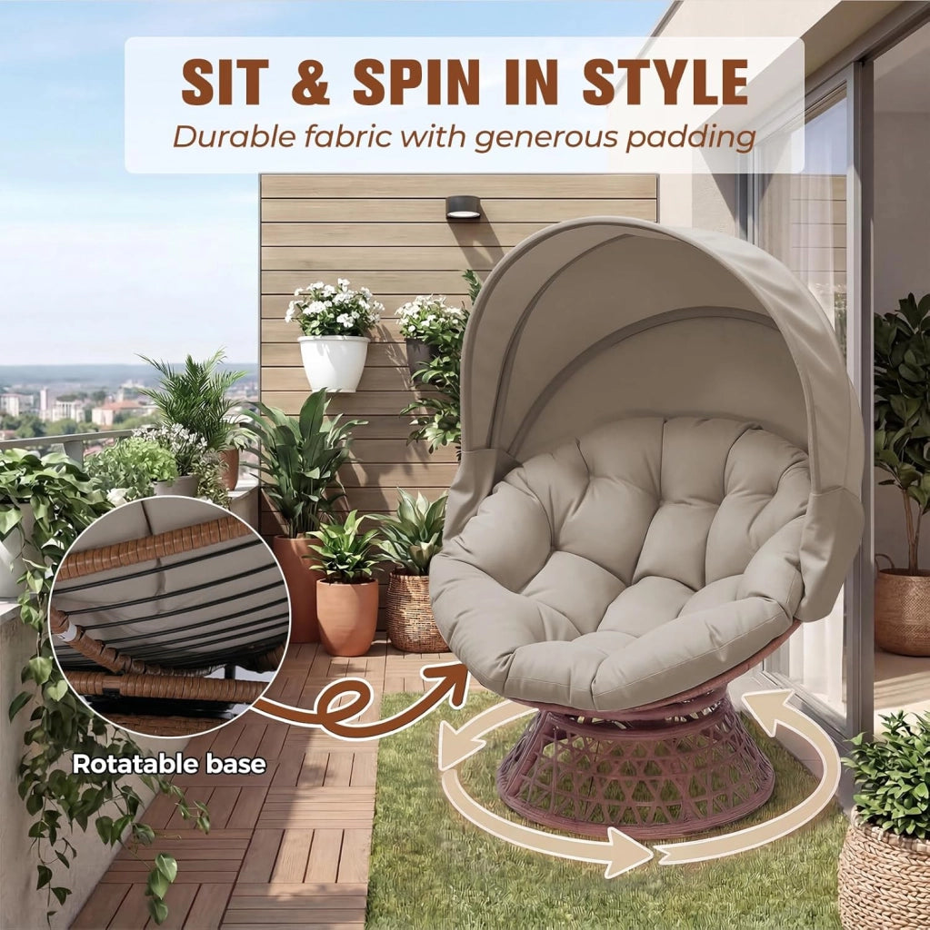 Poltrona da papasan, comoda poltrona girevole con cuscino rotondo, comoda poltrona in rattan, girevole, in vimini, per soggiorno, angolo lettura, lounge – marrone