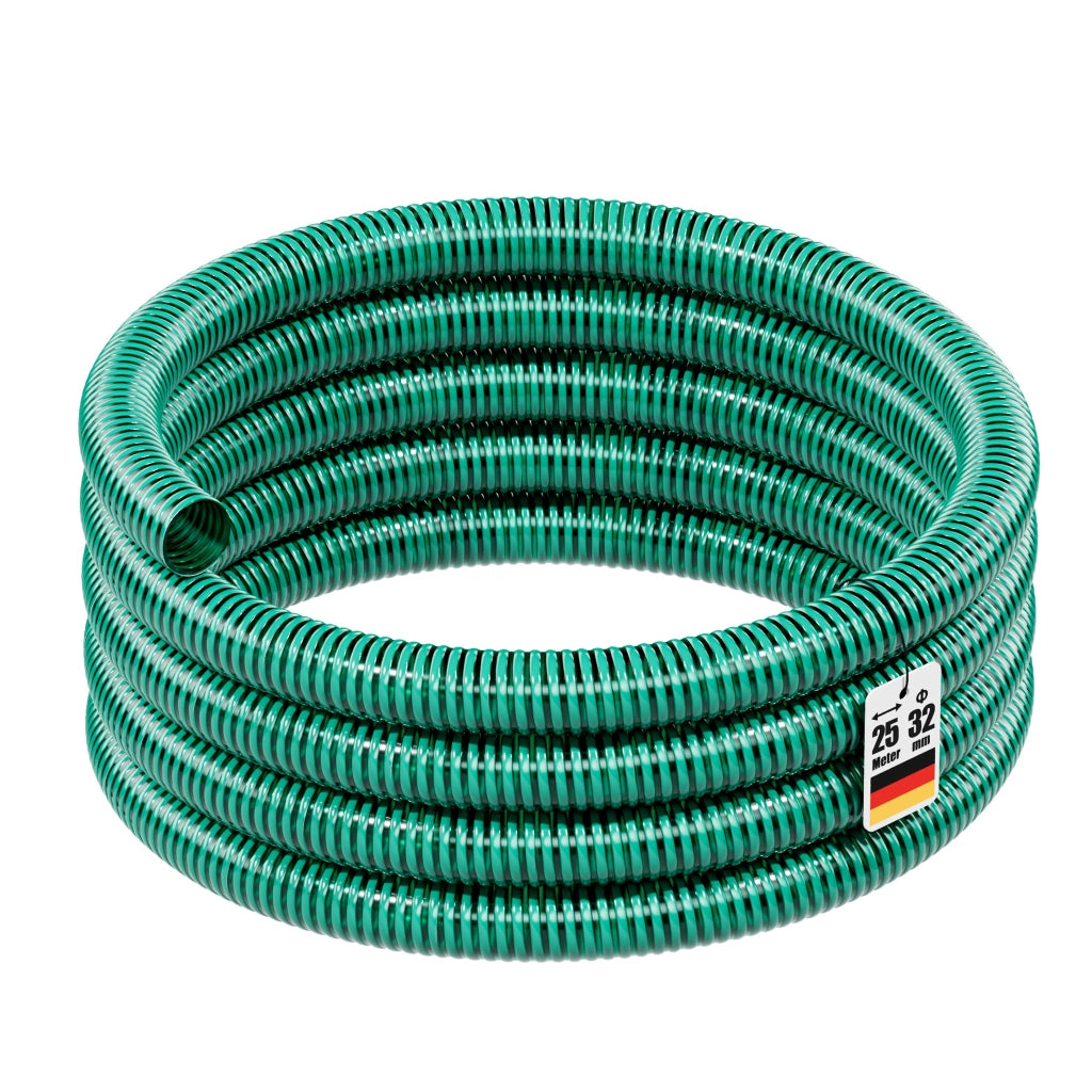 Tubo spiralato per aspirazione, verde, da 25 m Ø 32mm (1 1/4"), per pompe - Made in Europe