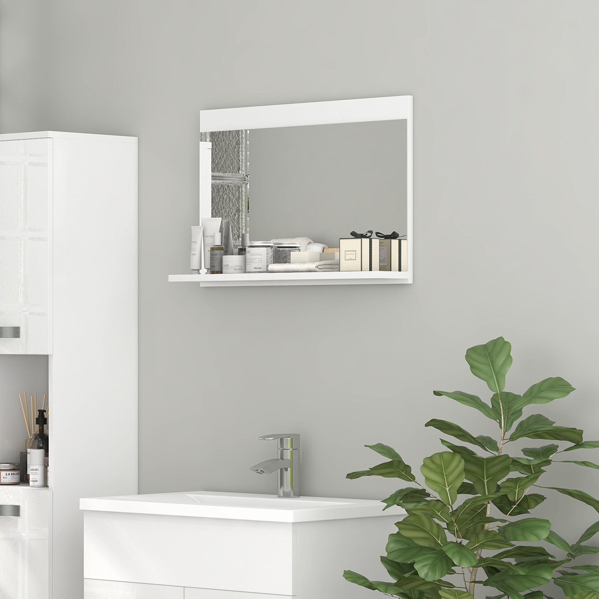 Specchio Bagno a Parete 60x12x40 cm con Mensola Bianco