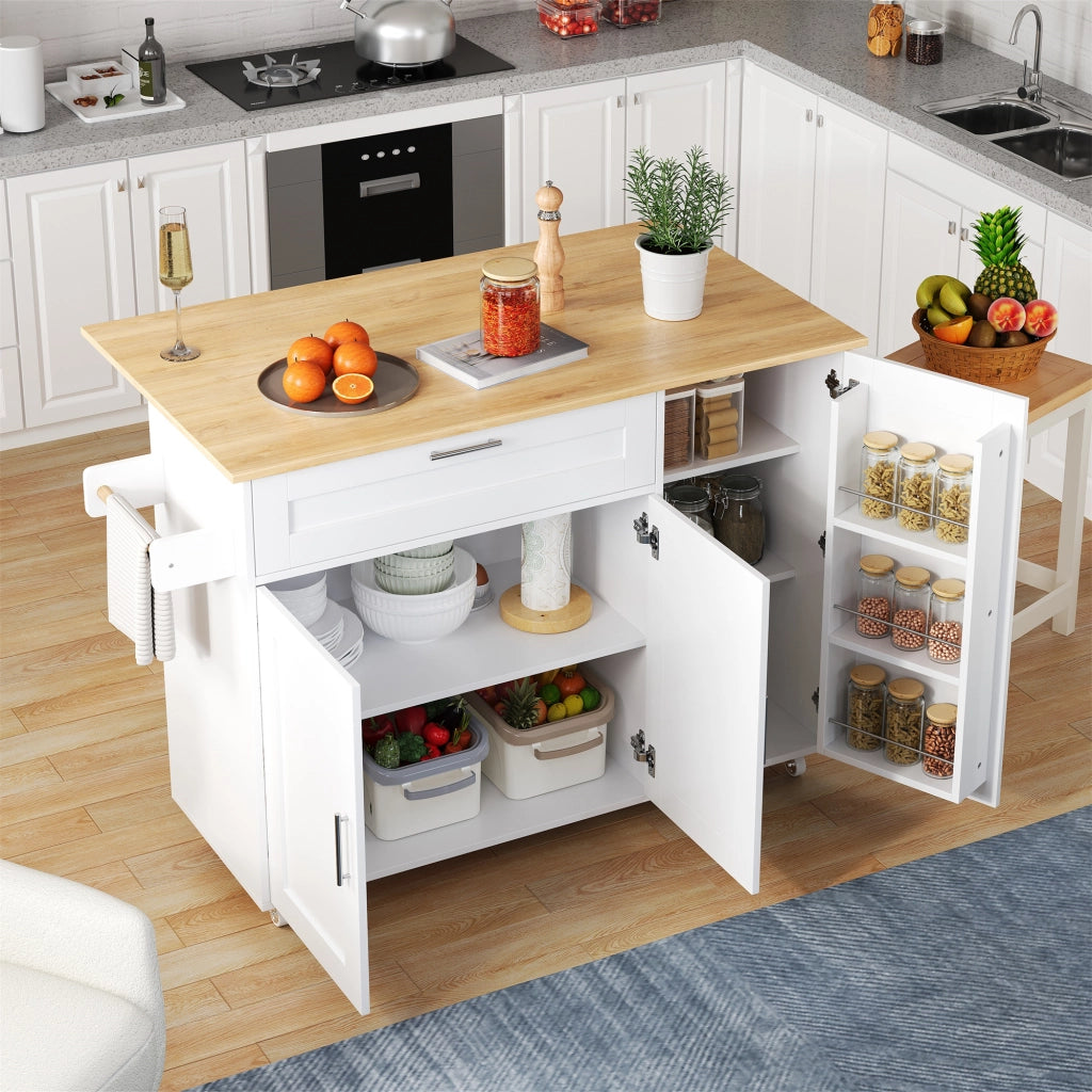 Carrello da Cucina con 2 Ante; 1 Cassetto; Ripiani Regolabili; Portasciugamani e 5 Ruote 132.5x44x90 cm