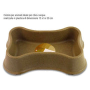 Trade Shop - Ciotola Per Cani Gatti Animali In Plastica 13x5x20 Cm Acqua Cibo Marrone -