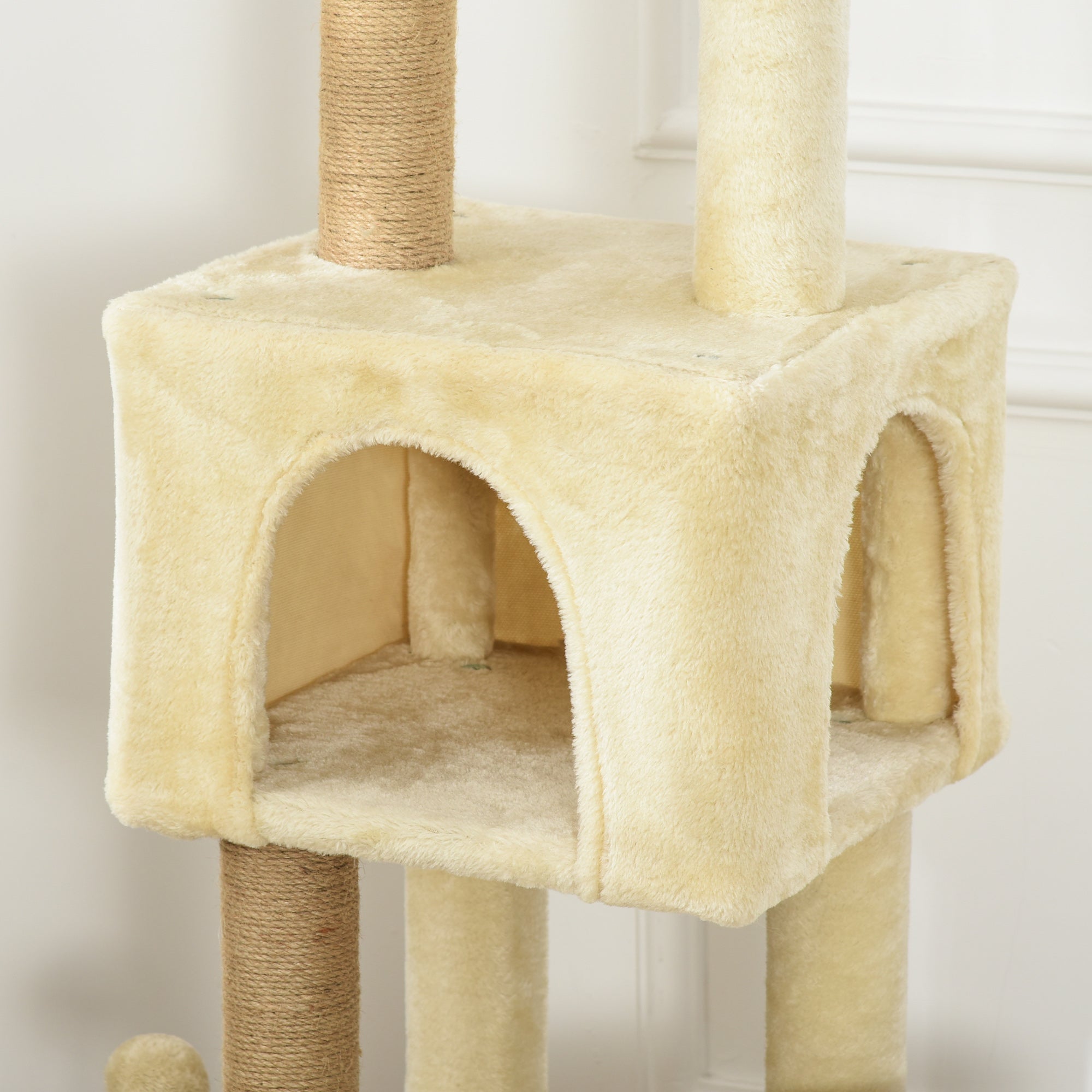 Albero Tiragraffi per Gatti Alto 136 cm con Cuccia Rimovibile Casetta e Lettino Pali in Iuta Beige