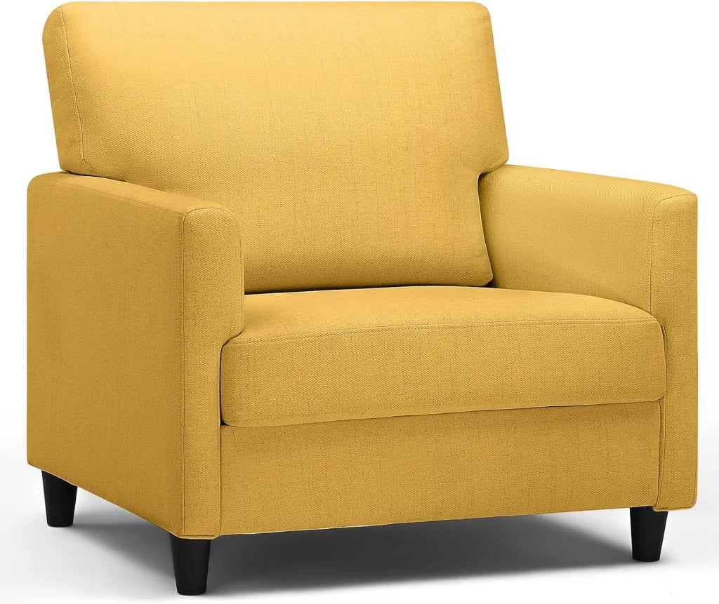 Poltrona Relax per TV, Poltrona Lounge per Soggiorno, Divano Singolo per Camera da Letto, Angolo Lettura, Seduta Laterale con Morbido Memory Foam, Rivestimento in Lino, Giallo