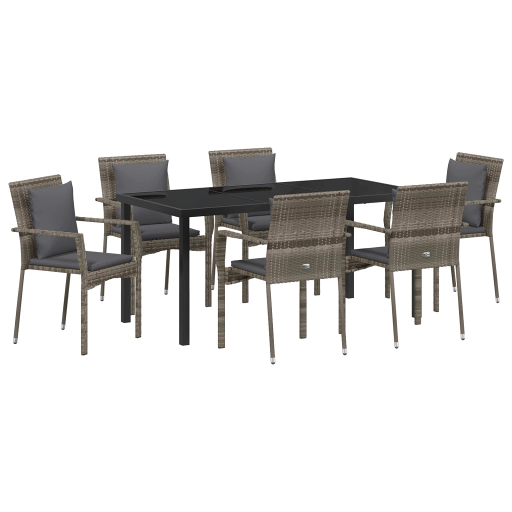 Set da Pranzo da Giardino con Cuscini Grigio Polyrattan