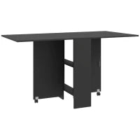 Tavolo Pieghevole in Legno per 4-6 Persone con Ruote, 75x140x74cm, Nero
