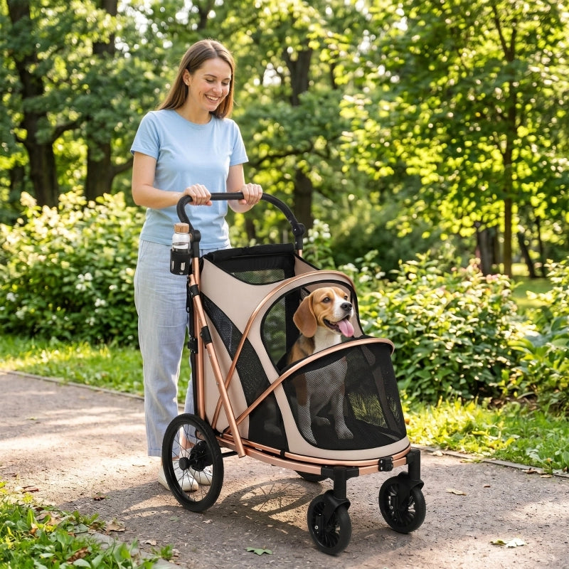 PASSEGGINO PER CANI pieghevole 50 cm 20 kg in alluminio marrone