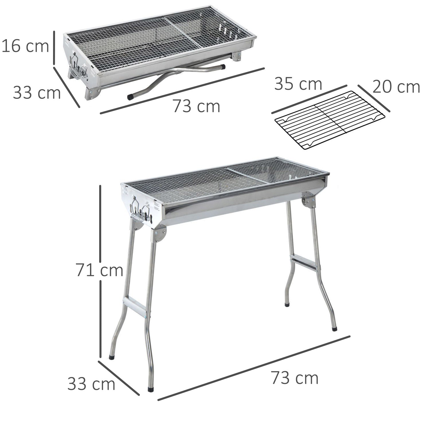 Barbecue a Carbone Carbonella Portatile e Pieghevole in Acciaio Inox
