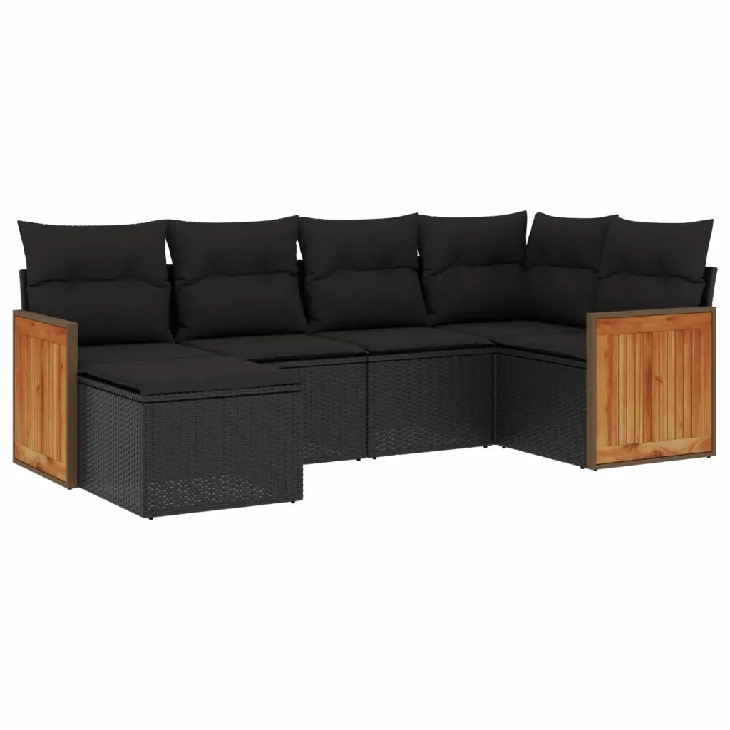Set Divano da Giardino 6 pz con Cuscini Nero in Polyrattancod mxl 113858