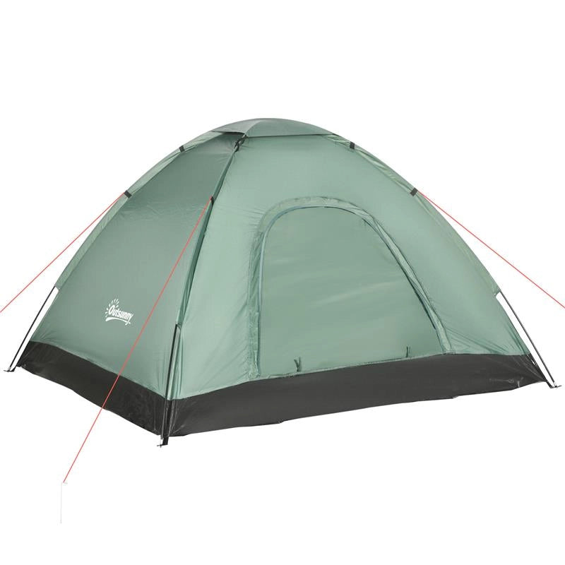TENDA DA CAMPEGGIO 2 POSTI CON PORTA A CERNIERA, ZANZARIERA E SACCA DI TRASPORTO, 206X185X120CM, VERDE