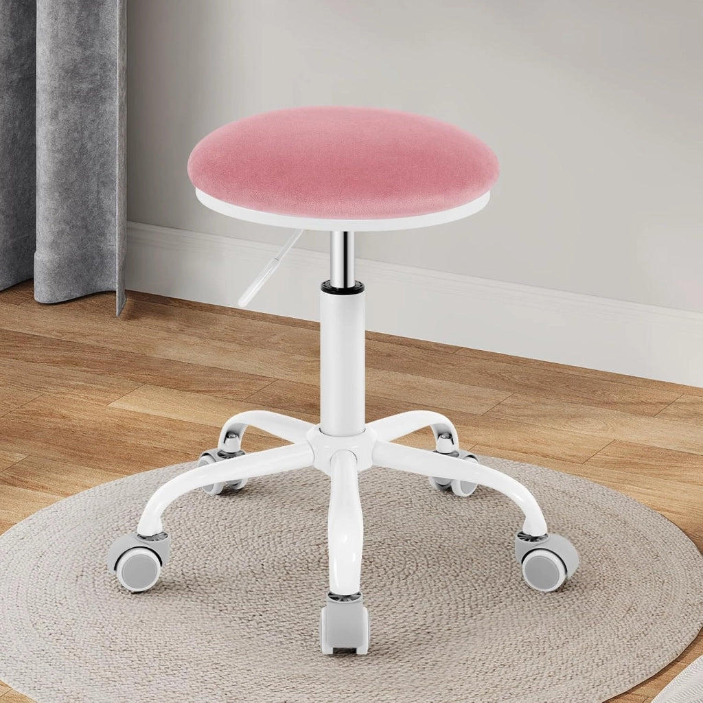 Sedia da Ufficio Regolabile in Altezza, Sgabello Girevole a 360°con Rotelle, Sedia da Trucco per Camera da Letto Studio Soggiorno Cucina, 45,5-57,5 cm, Velluto, Rosa, 0177BGY