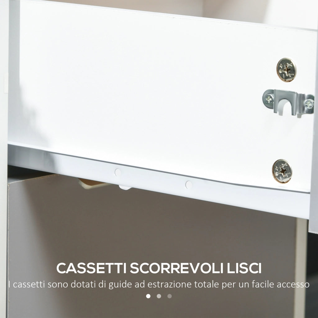 Cassettiera Portadocumenti a 4 Ruote 40x40x63,5 cm a 3 Cassetti con Chiavi di Sicurezza in MDF Bianco e Grigio