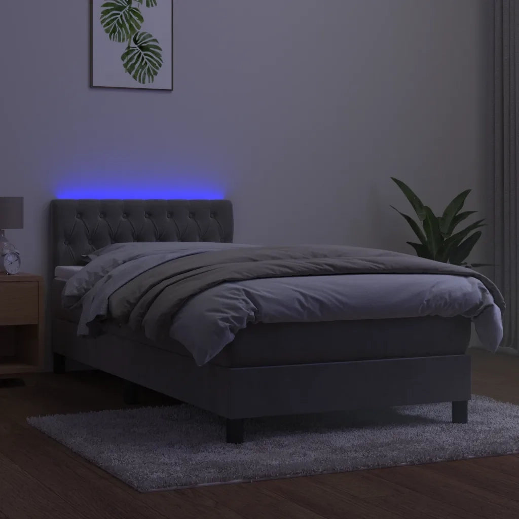 Letto a Molle con Materasso e LED Grigio Chiaro 90x200 cm Velluto 3134561