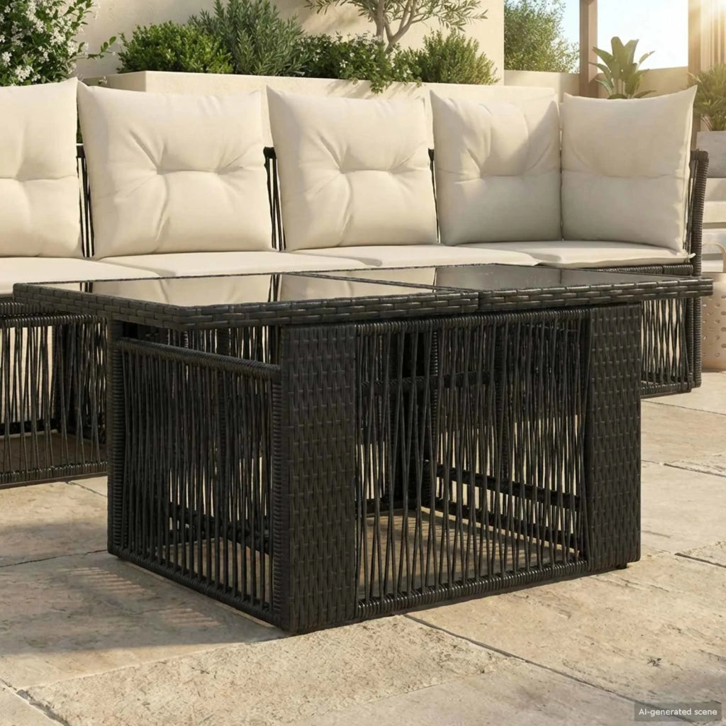 Tavolo da Giardino Nero 100 x 55 x 37 cm Rattan PE e Vetro 42035136