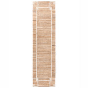 Tappeto Runner Beige Chiaro Iuta 80 x 300 cm con Motivo Rettangolare Tessuto Stile Rustico Soggiorno Camera Da Letto