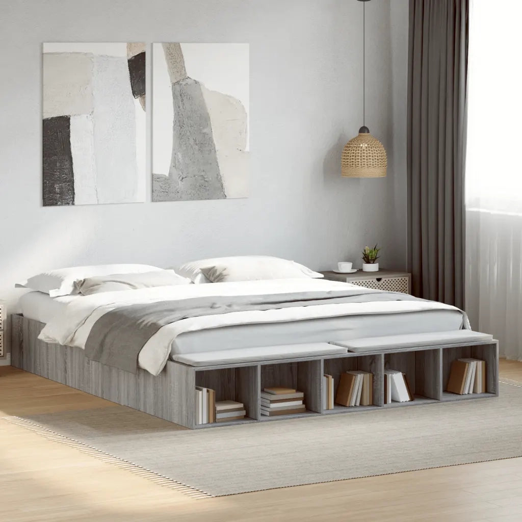 Letto matrimoniale | Letto per adulti | Giroletto Grigio Sonoma 200x200 cm in Legno Multistrato