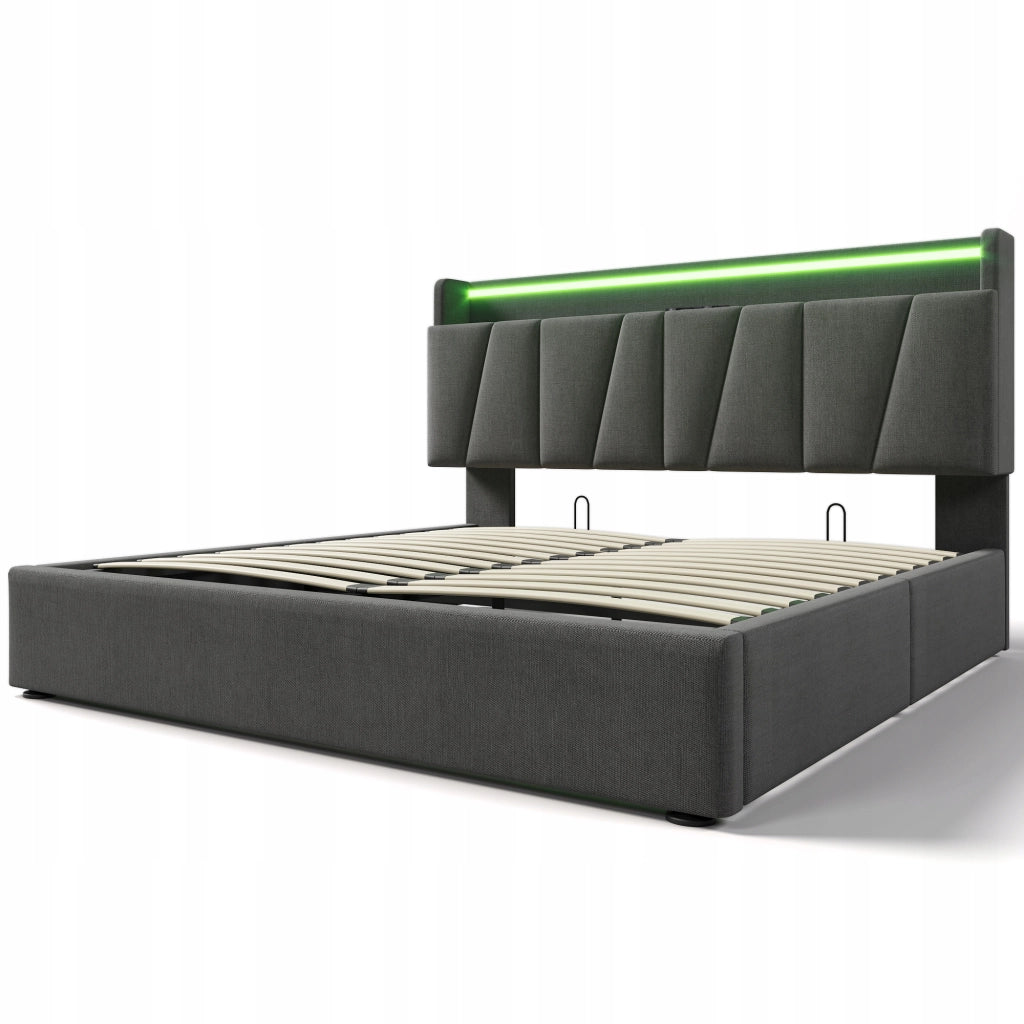 Letto matrimoniale 160x200 - Xylo - USB e LED, grigio, senza materasso