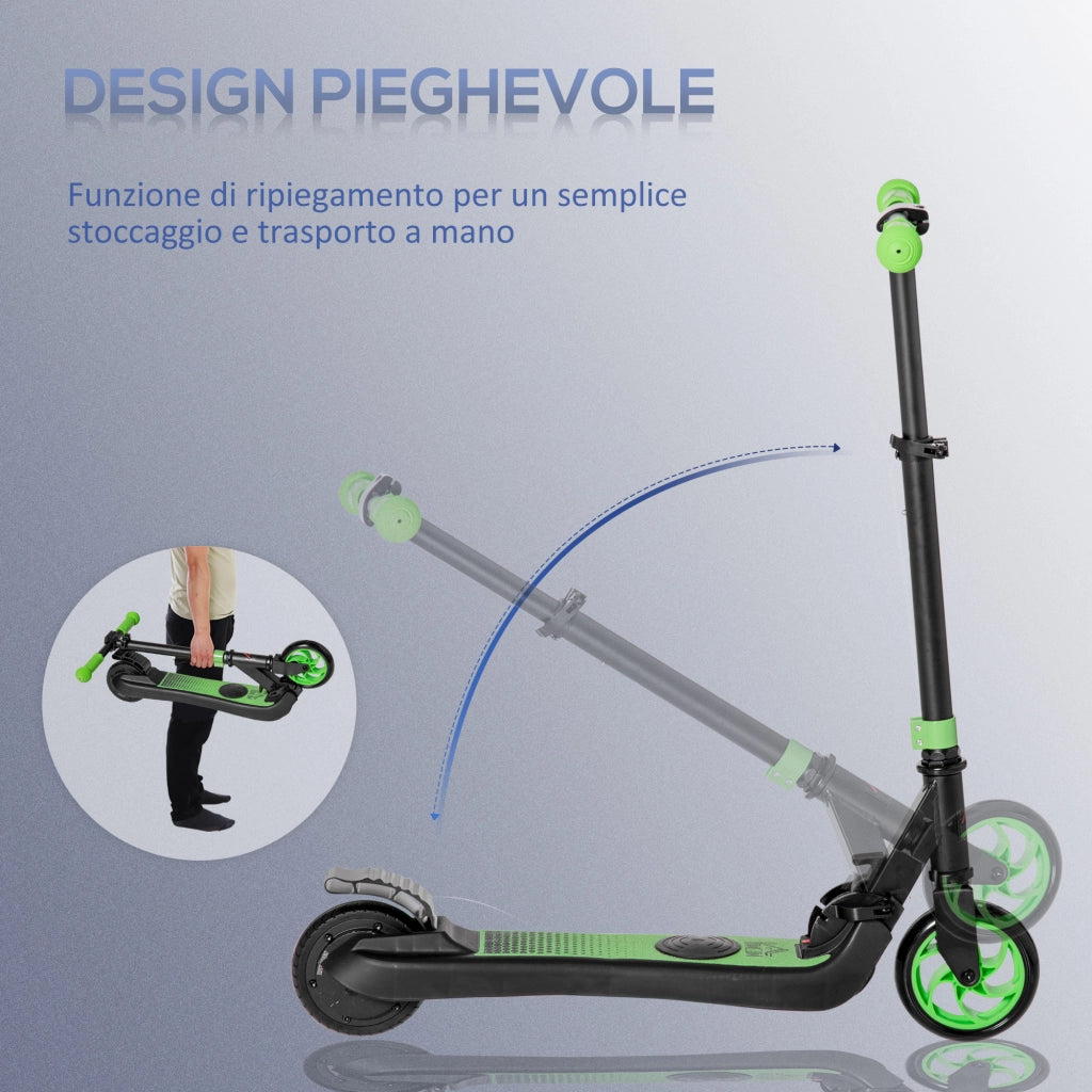 Monopattino Elettrico Pieghevole per Bambini 6+ Anni ad Altezza Regolabile, 71x36.5x75-80 cm, Nero e Verde