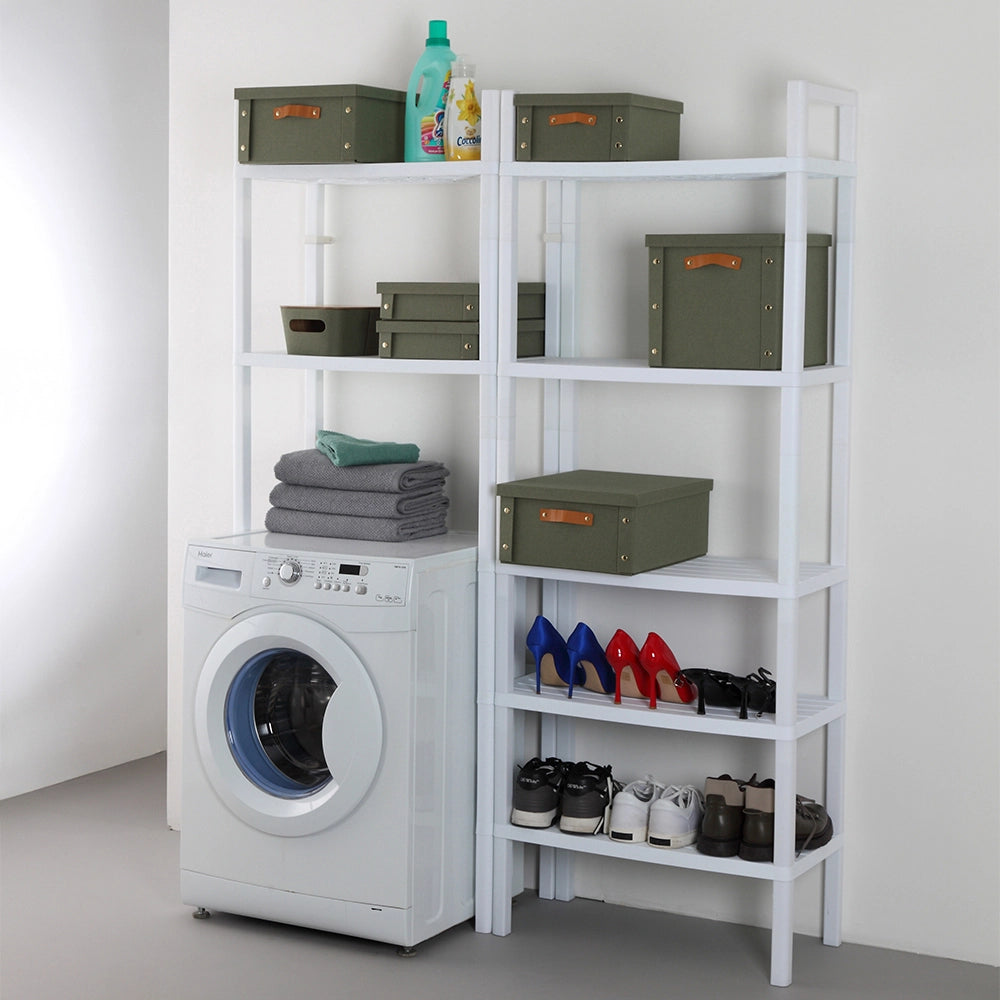 Scaffale sopra lavatrice in plastica bianco con 2 ripiani in kit di montaggio Buzz