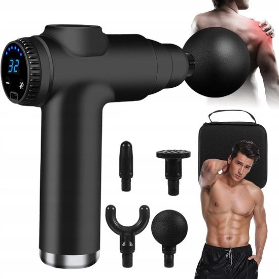 Mini massaaggio elettrico - Fascia Gun - 32 velocità - 3500 tpm - 1800 mAh - 4 teste di massaaggio - con schermo LCD - per rilassamento dei muscoli del corpo