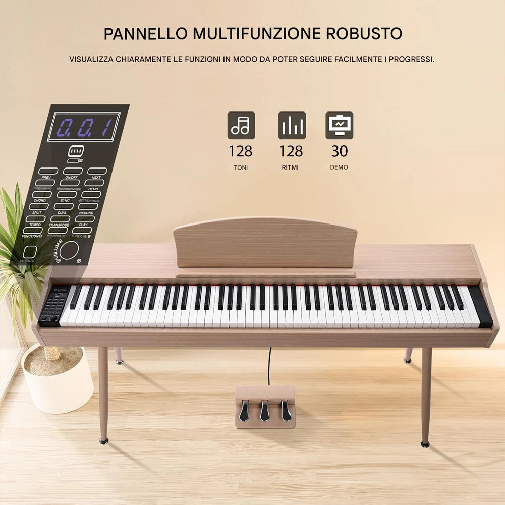 Tastiera Musicale Pianoforte Elettrico con 88 Tasti e Pedaliera Colore Naturale
