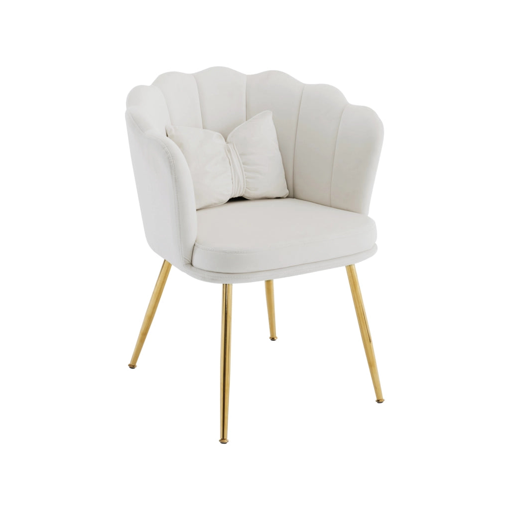 Sedie da soggiorno imbottite, 6 pezzi in velluto beige con schienale a petalo e gambe in metallo dorato