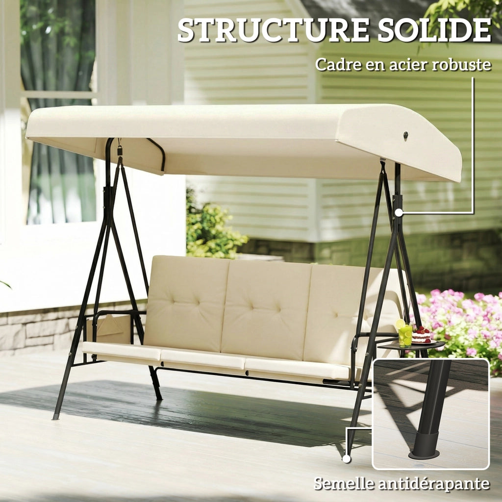 Amaca da giardino 3 posti con tetto regolabile ¨C zephmum ¨C Grigio, poliestere, 240x140x180 cm