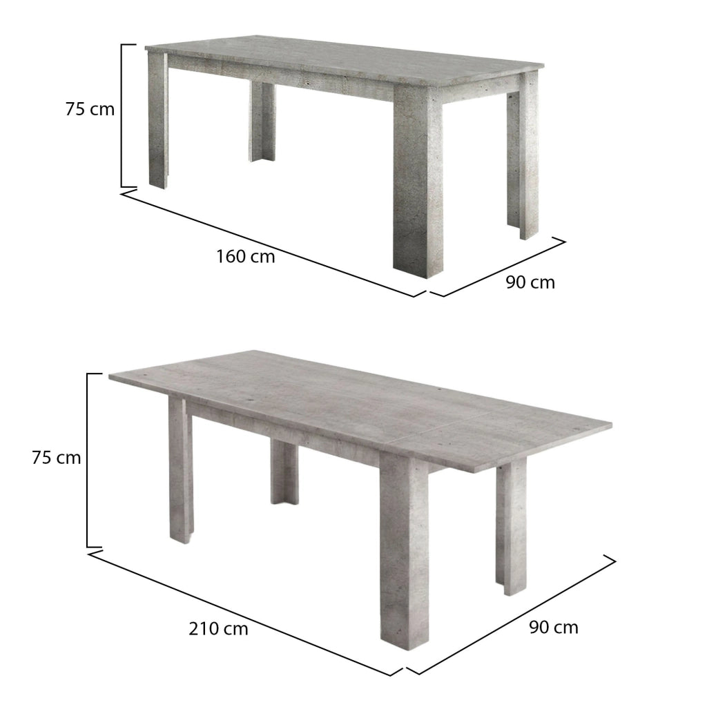 Tavolo per sala da pranzo Agenore, Made in Italy, Tavolo moderno con allunghe, Consolle allungabile, cm 160/210x90h75, Cemento