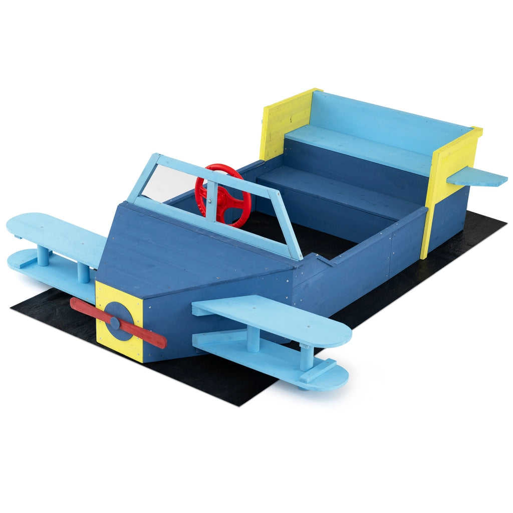 Sabbiera per bambini in legno con fodera inferiore, Gioco da spiaggia a forma di aliante con panca elica timone e alette