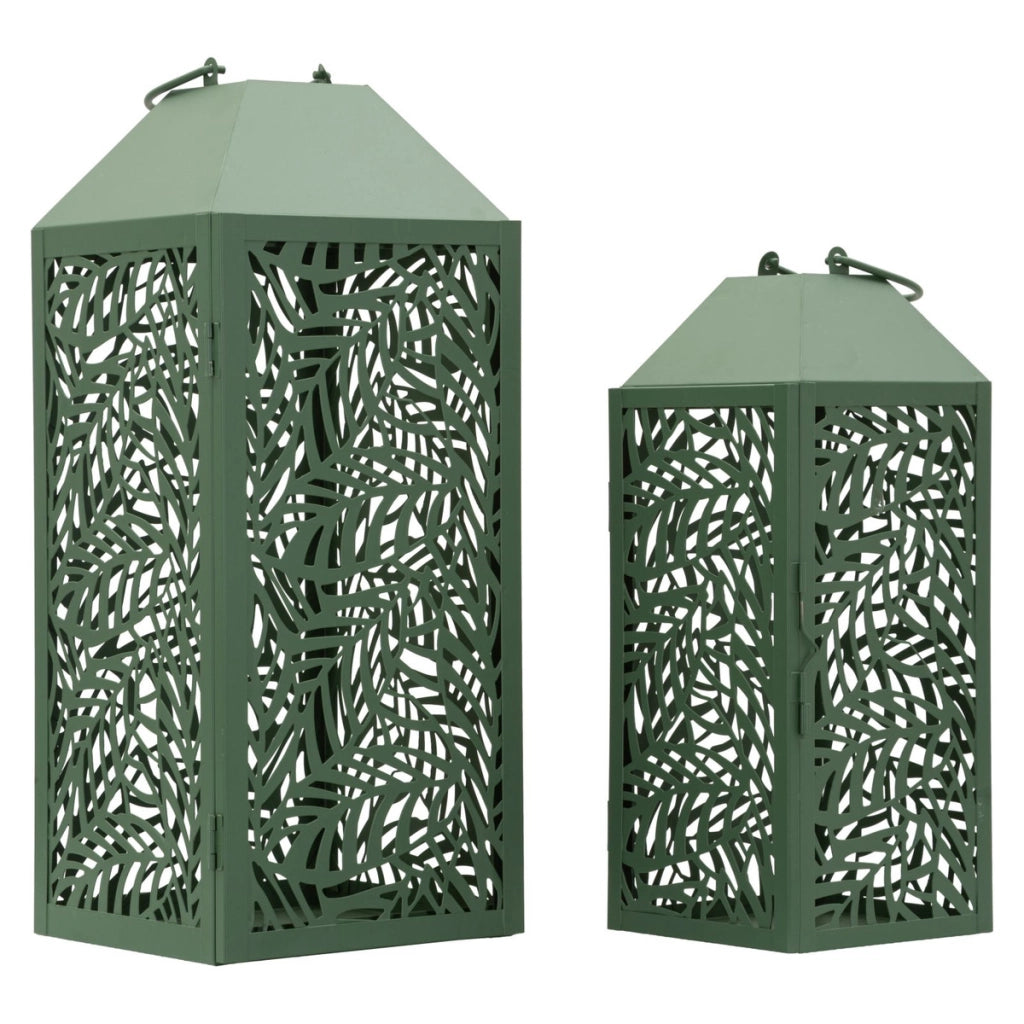 Set di due lanterne Carving in metallo con intagli a foglia