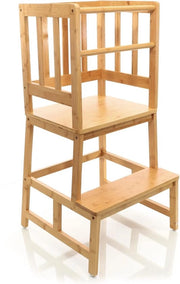 Sedia per bambini, Sedia per bambini in bambù, 46 x 46 x 90 cm con schienale, protezione per la barra, sedia per bambini